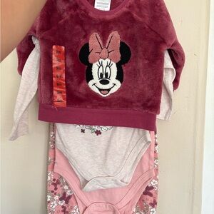 Minnie Mouse Plush Top & Floral Bodysuit Set - Pink/Burgundy